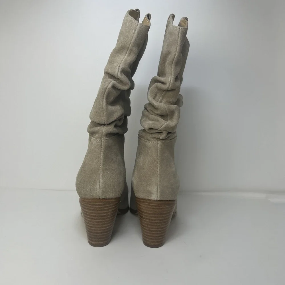 Nine West Kadon Slouch Boots Taupe Suede‎ Mid Calf Pointed Toe Block Heel 8M NIB